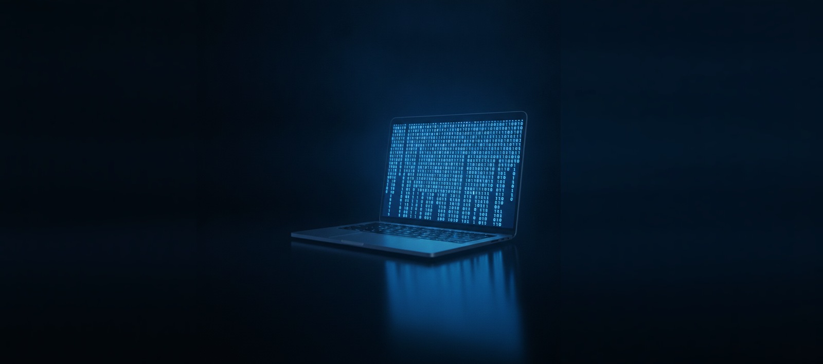 Sistema de adquisicion B2B: laptop con codigo binario en pantalla